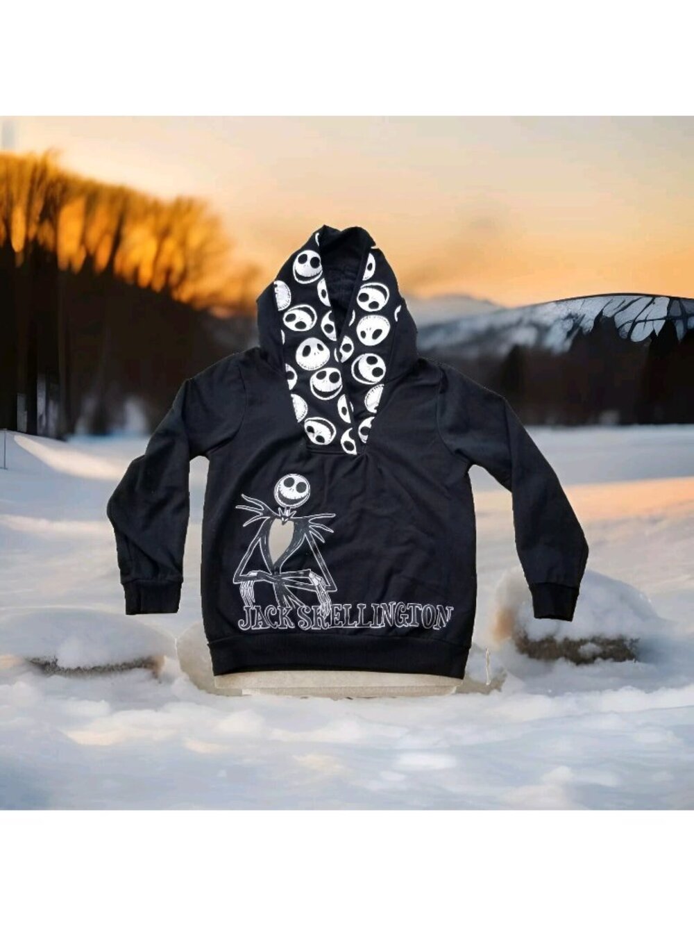 ✅Nightmare Before Christmas Graphic Print Black Hoodie Sweatshirt M (7/8) Kids